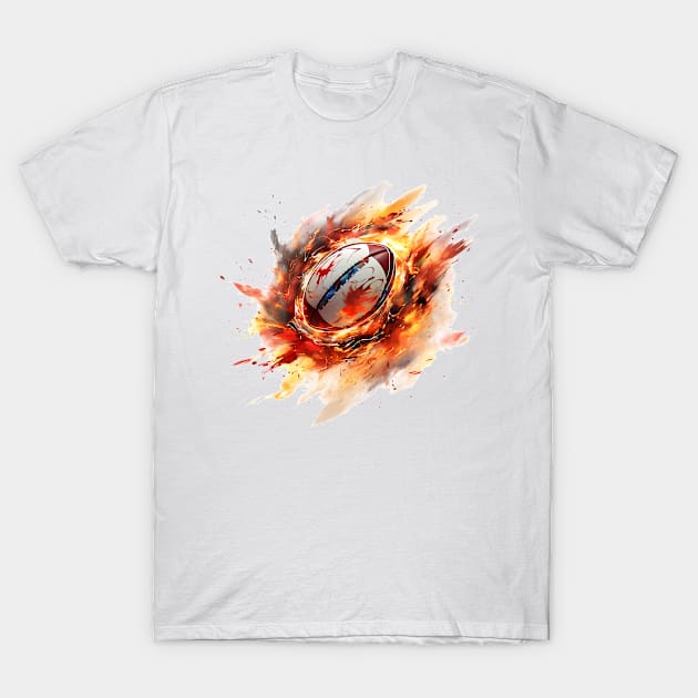 Flamming Rugby Ball T-Shirt by BisonPrintsCo